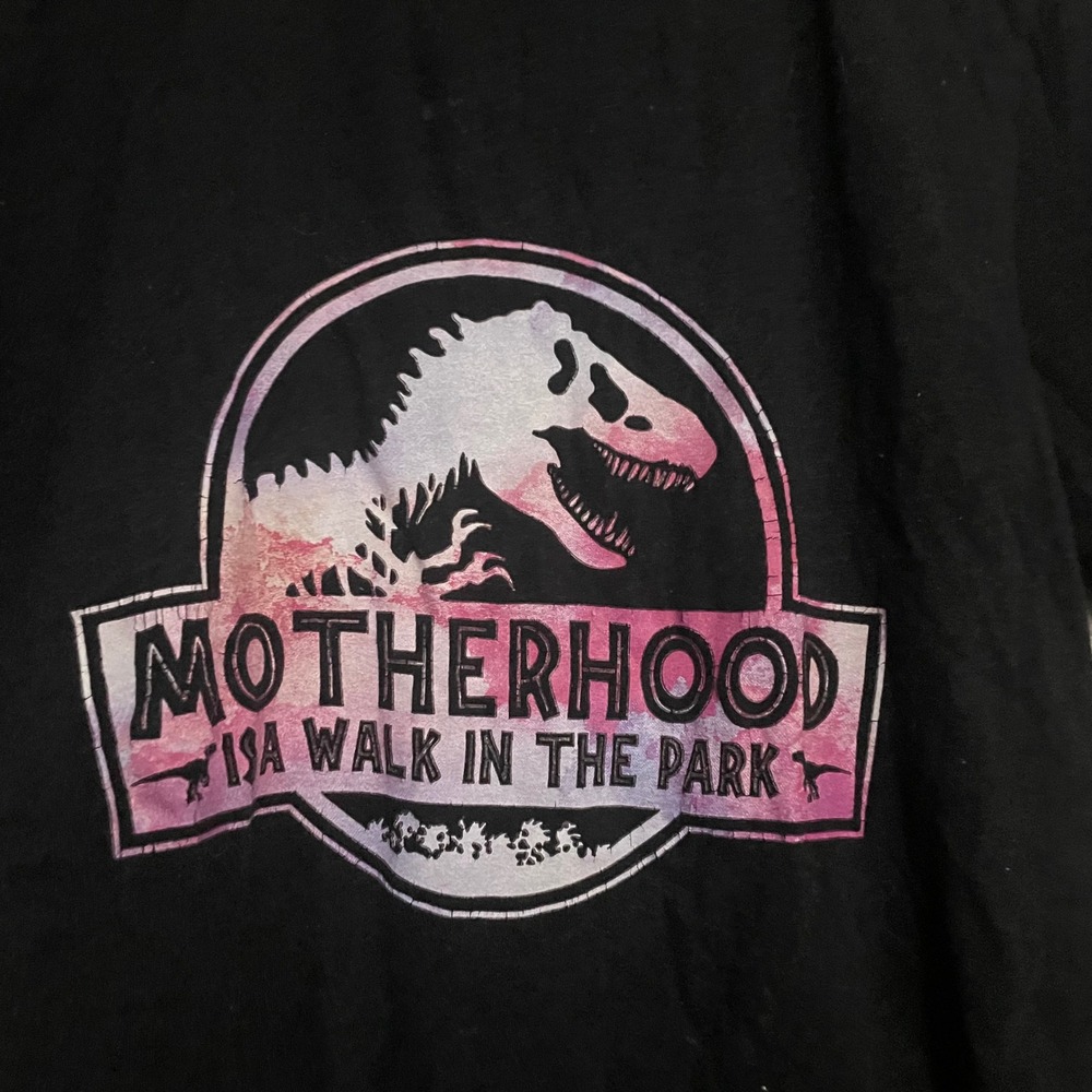 Bella Canvas Motherhood is a Walk in the Park Dinosaur Graphic Tee Black Size S